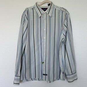 English Laundry Men's Casual Button Down Blue White Green Striped Shirt 3XL